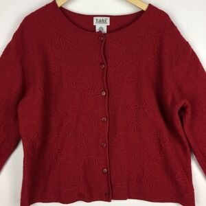 Tabi International Cardigan Sweater Womens XL Wool Floral Embroidery Red Holiday